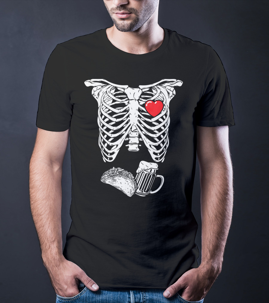 Skeleton Xray Heart Taco Beer Pregnancy T-Shirt