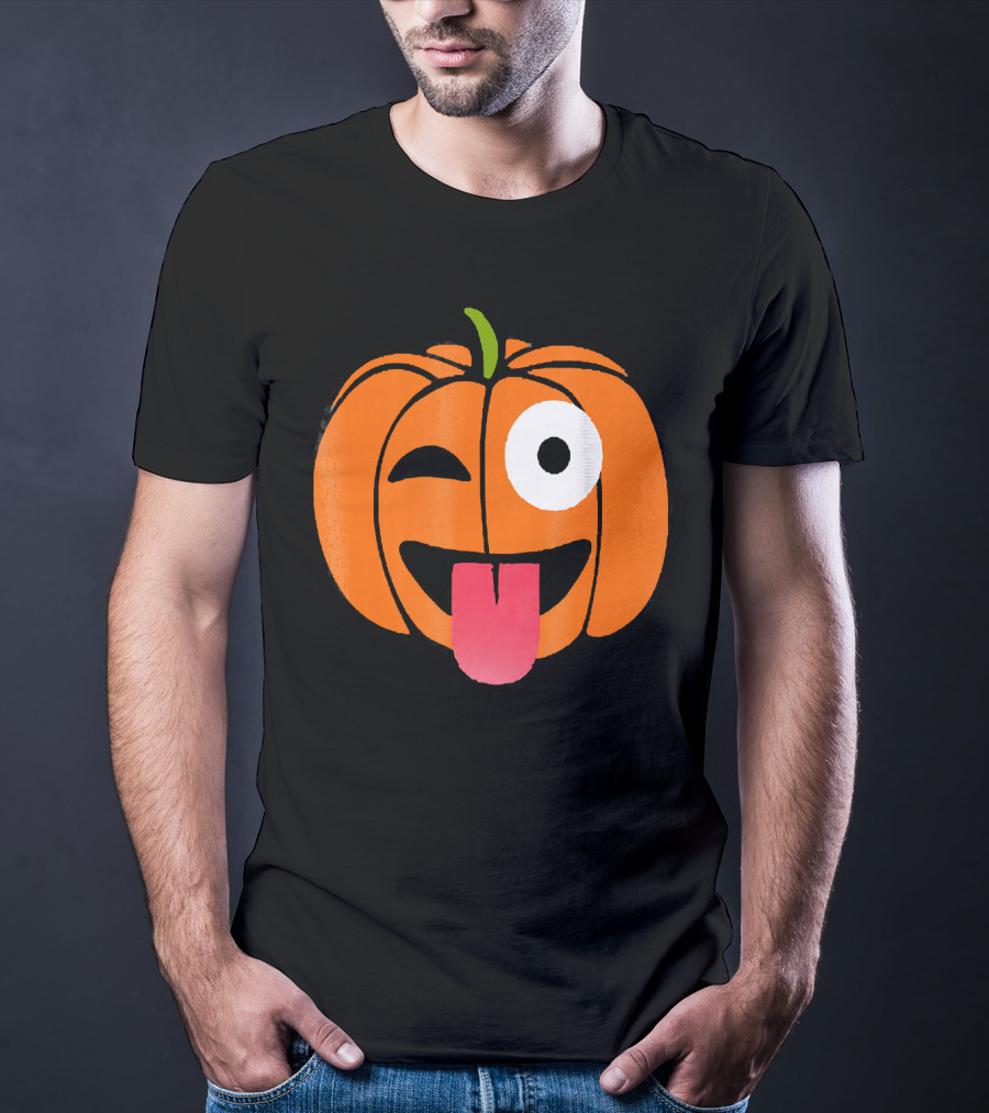 Winking Tongue Out Smiling Pumpkin Face T-Shirt