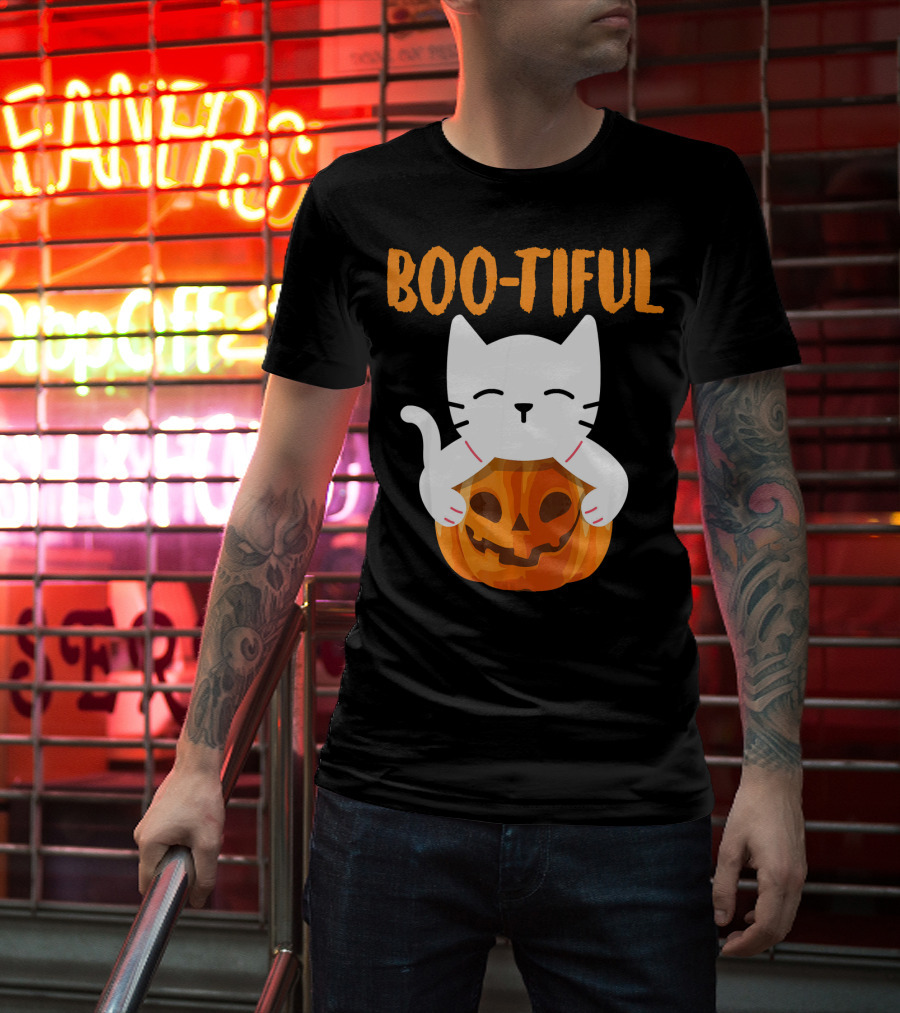 Boo-tiful Cat With Pumpkin Halloween Toddler Girls Boys T-Shirt