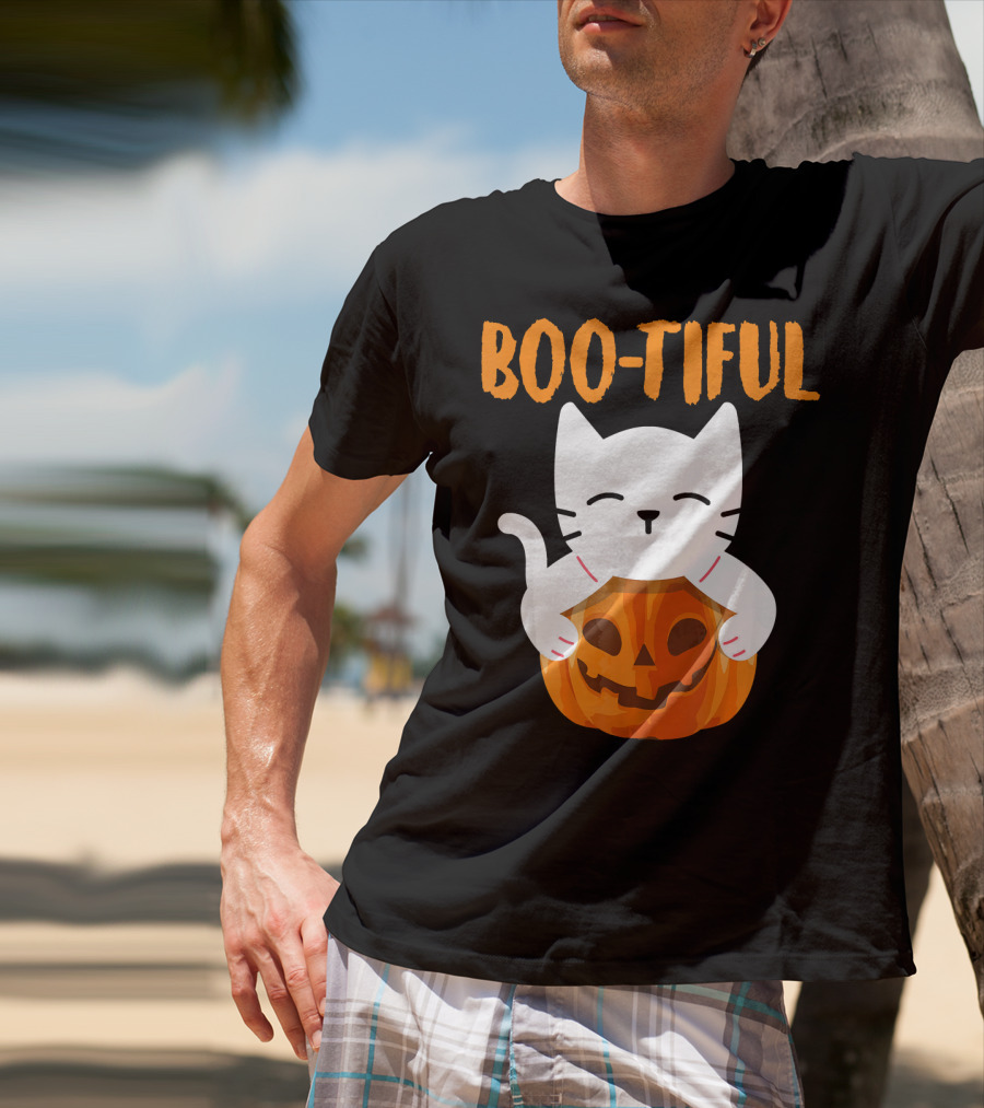 Boo-tiful Cat With Pumpkin Halloween Toddler Girls Boys T-Shirt