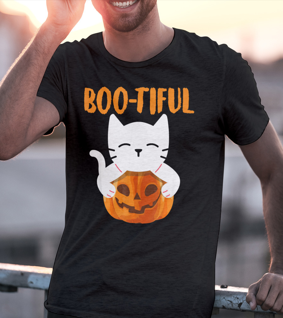 Boo-tiful Cat With Pumpkin Halloween Toddler Girls Boys T-Shirt