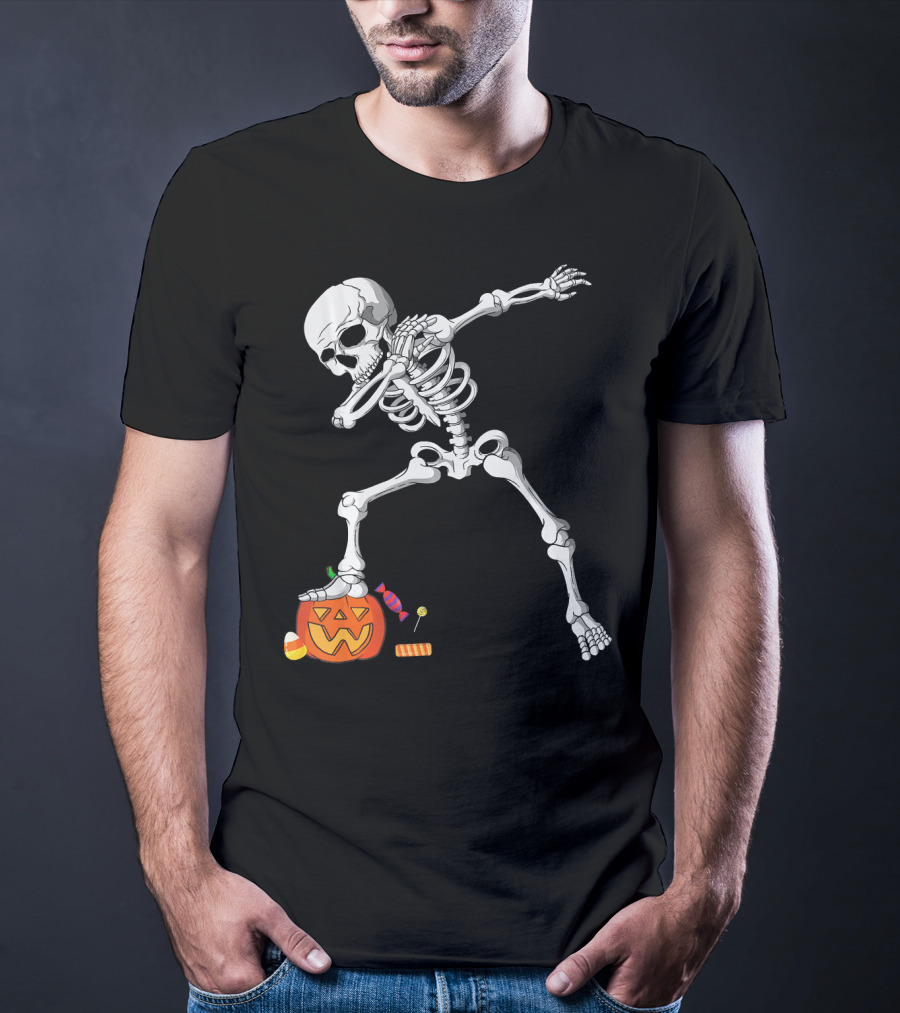 Halloween Skeleton Dabbing On Pumpkin With Candy T-Shirt