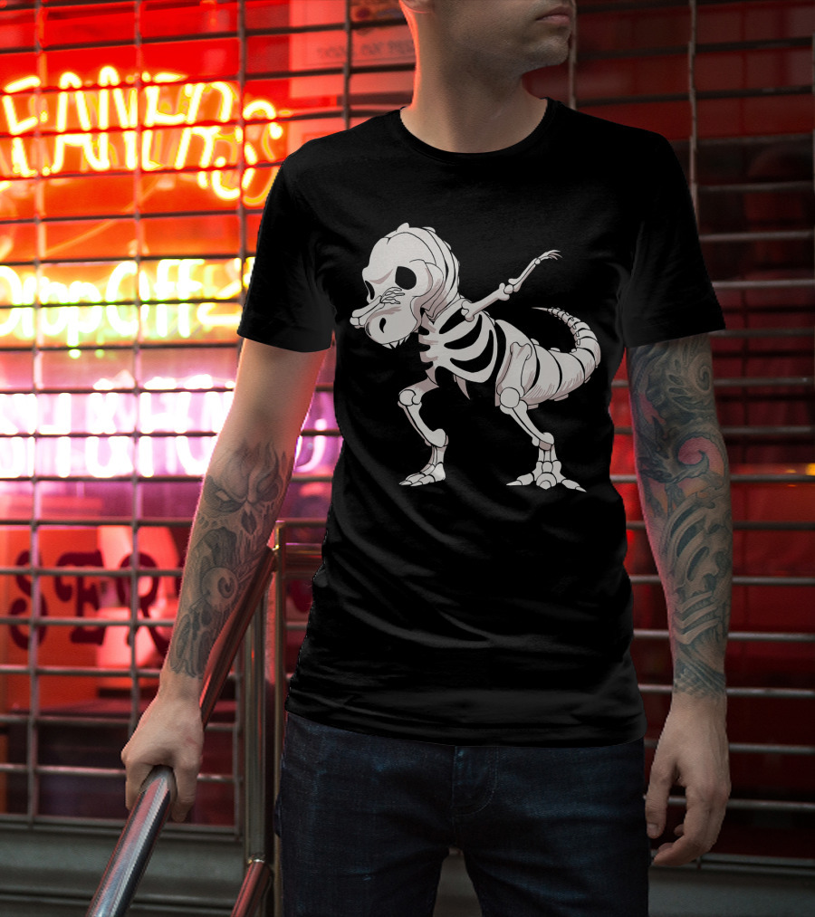 Funny Dabbing Dinosaur Skeleton T-Shirt