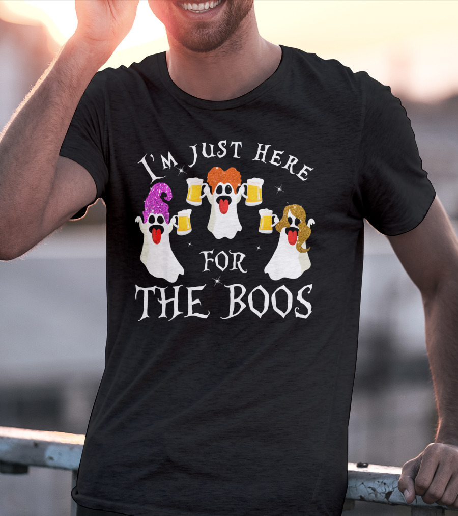 I'm Just Here For The Boos Ghosts With Beer Glasses Halloween T-Shirt