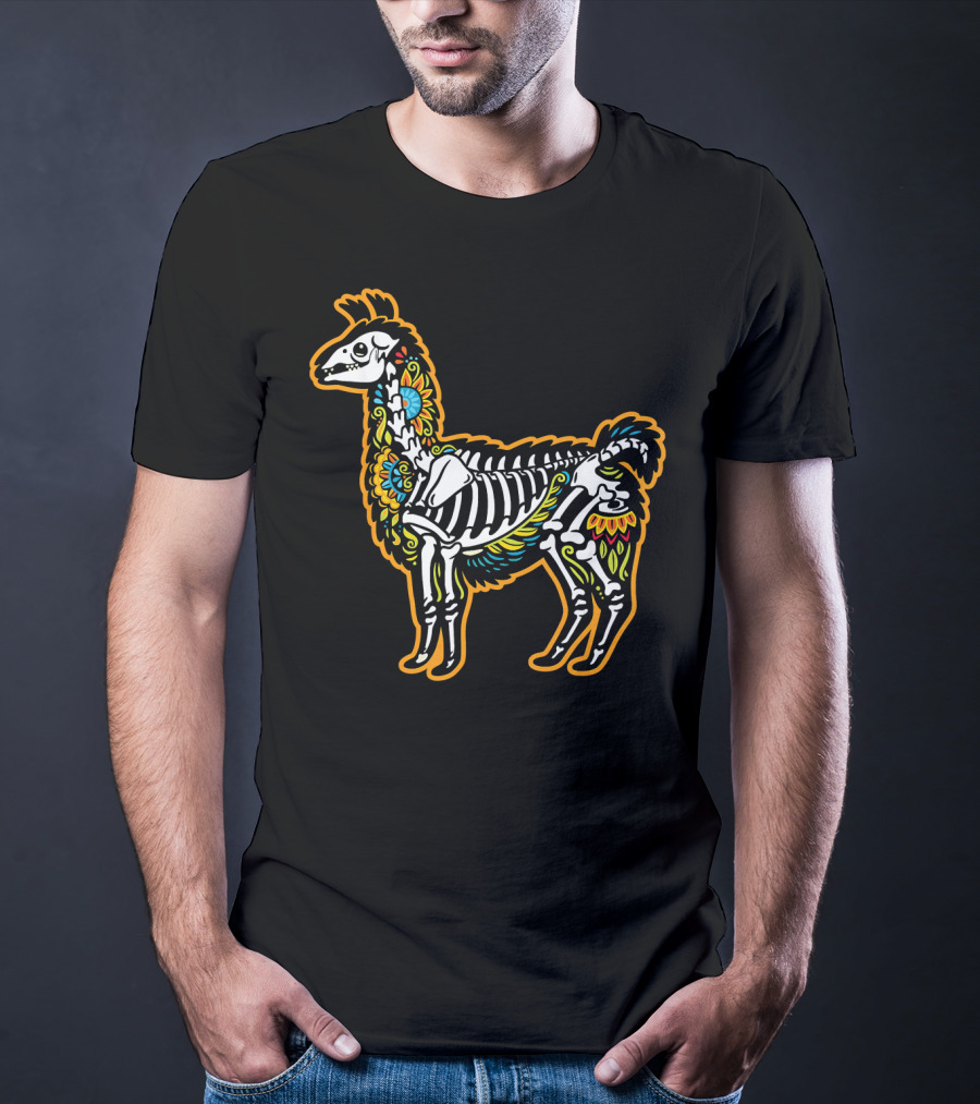 Colorful Dia De Los Muertos Llama Skeleton T-Shirt