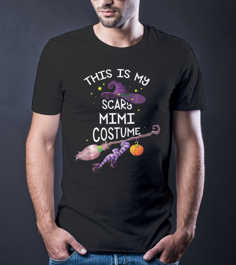 This Is My Scary Mimi Costume With Witch Hat Broom And Pumpkin T-Shirt