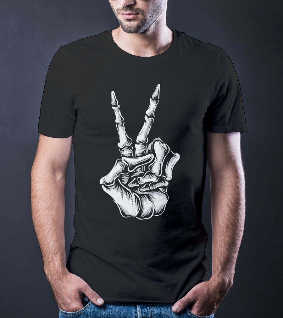 Skeleton Hand Peace Sign Halloween Night T-Shirt
