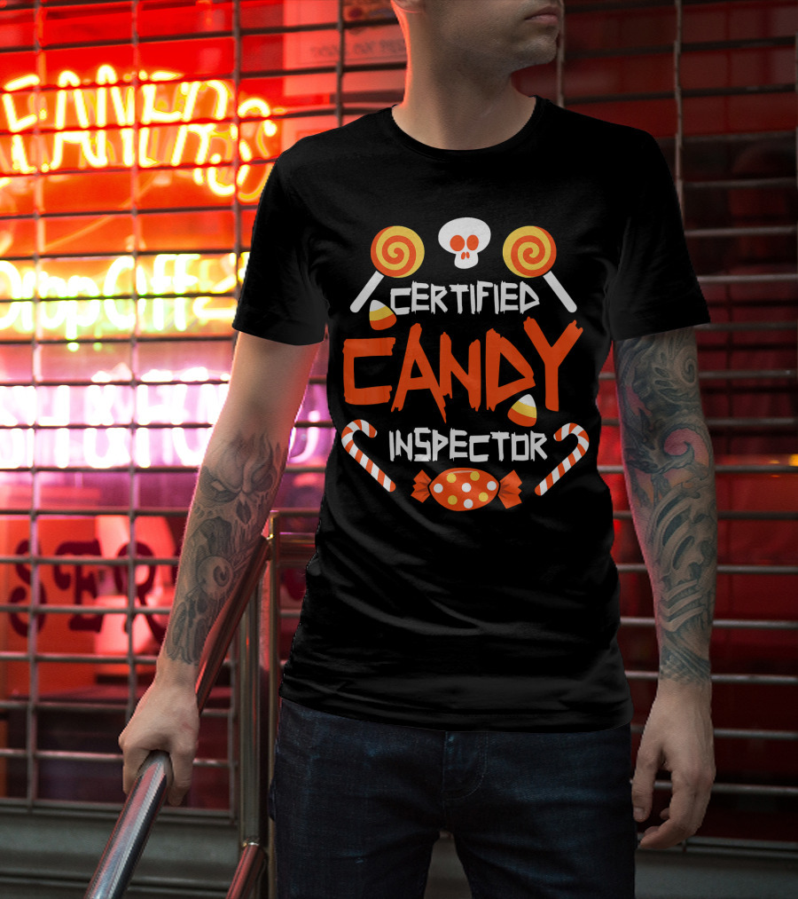 Certified Candy Inspector Halloween Sweets And Skull T-Shirt