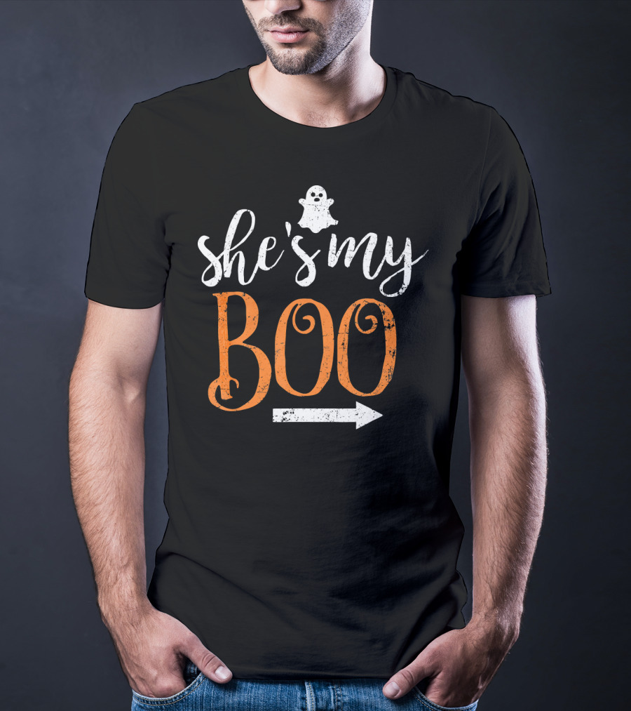 Funny Halloween She's My Boo Matching Ghost Arrow T-Shirt
