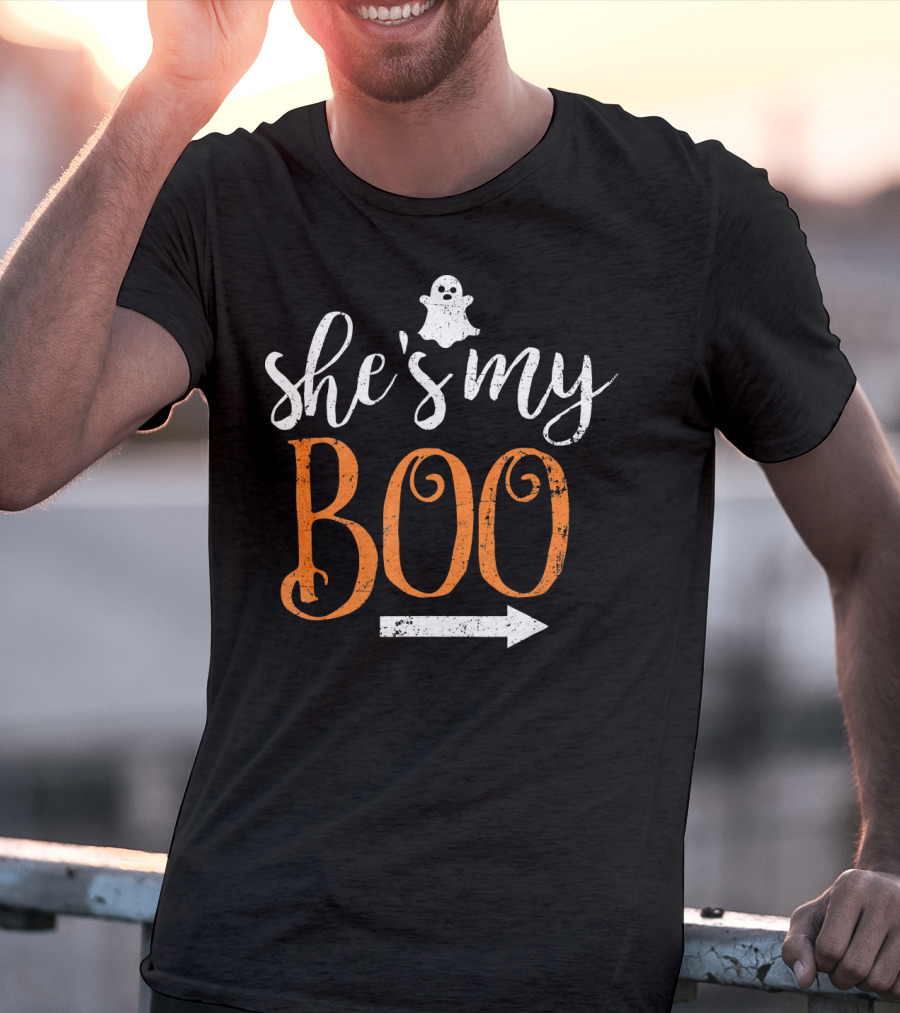Funny Halloween She's My Boo Matching Ghost Arrow T-Shirt