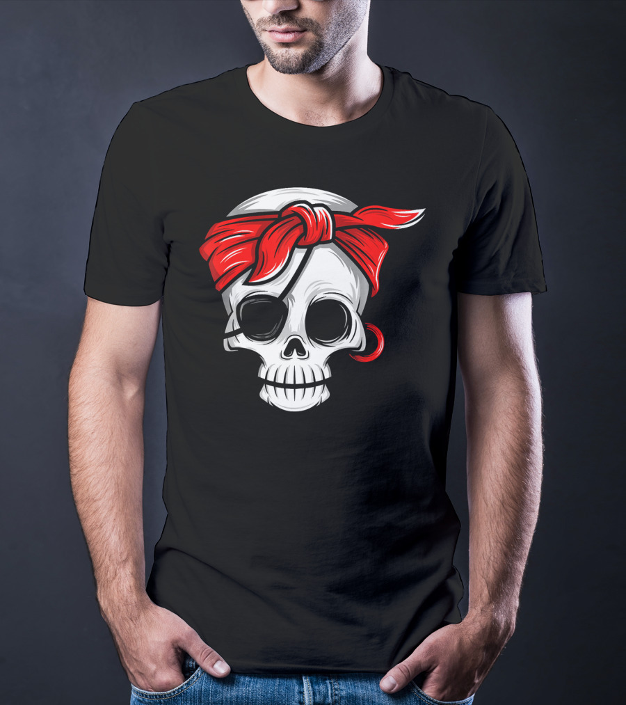 Pirate Skull With Red Bandana And Eye Patch T-Shirt