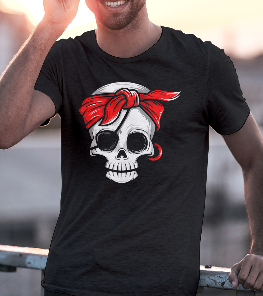 Pirate Skull With Red Bandana And Eye Patch T-Shirt