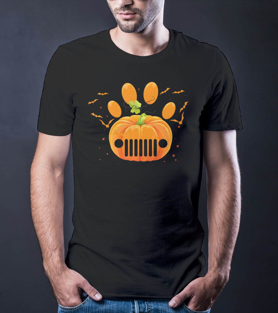Jeep Pumpkin Dog Paw Halloween Bats Perfect T-Shirt