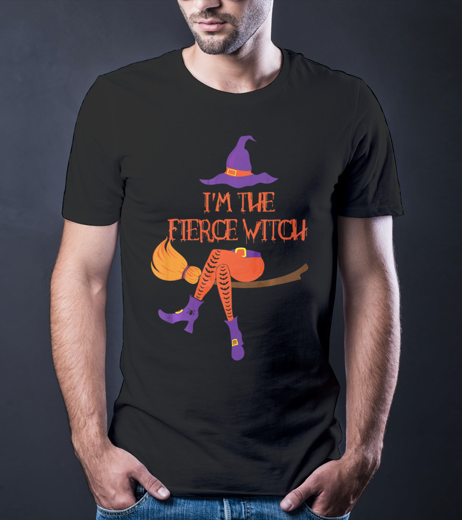 I'm The Fierce Witch With Purple Hat And Broomstick T-Shirt