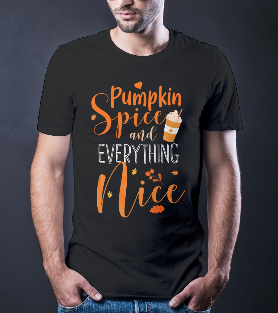 Pumpkin Spice And Everything Nice Coffee Fall Leaves Hearts T-Shirt