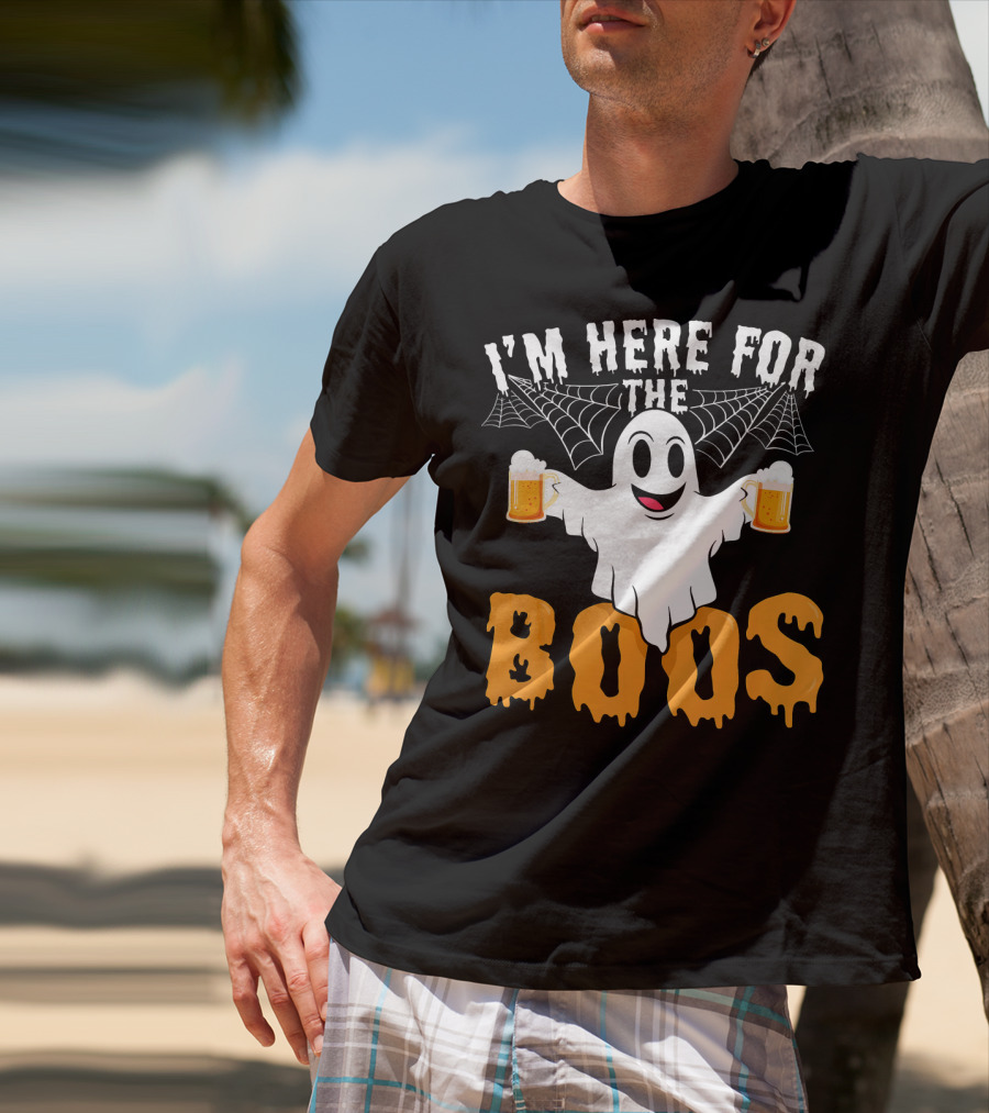I'm Here For The Boos Halloween Drinking Ghost With Beers T-Shirt