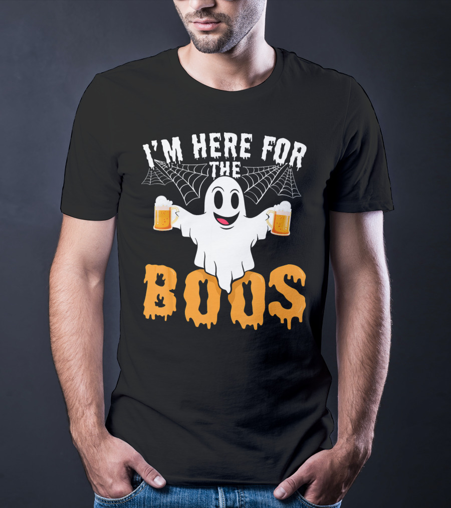 I'm Here For The Boos Halloween Drinking Ghost With Beers T-Shirt