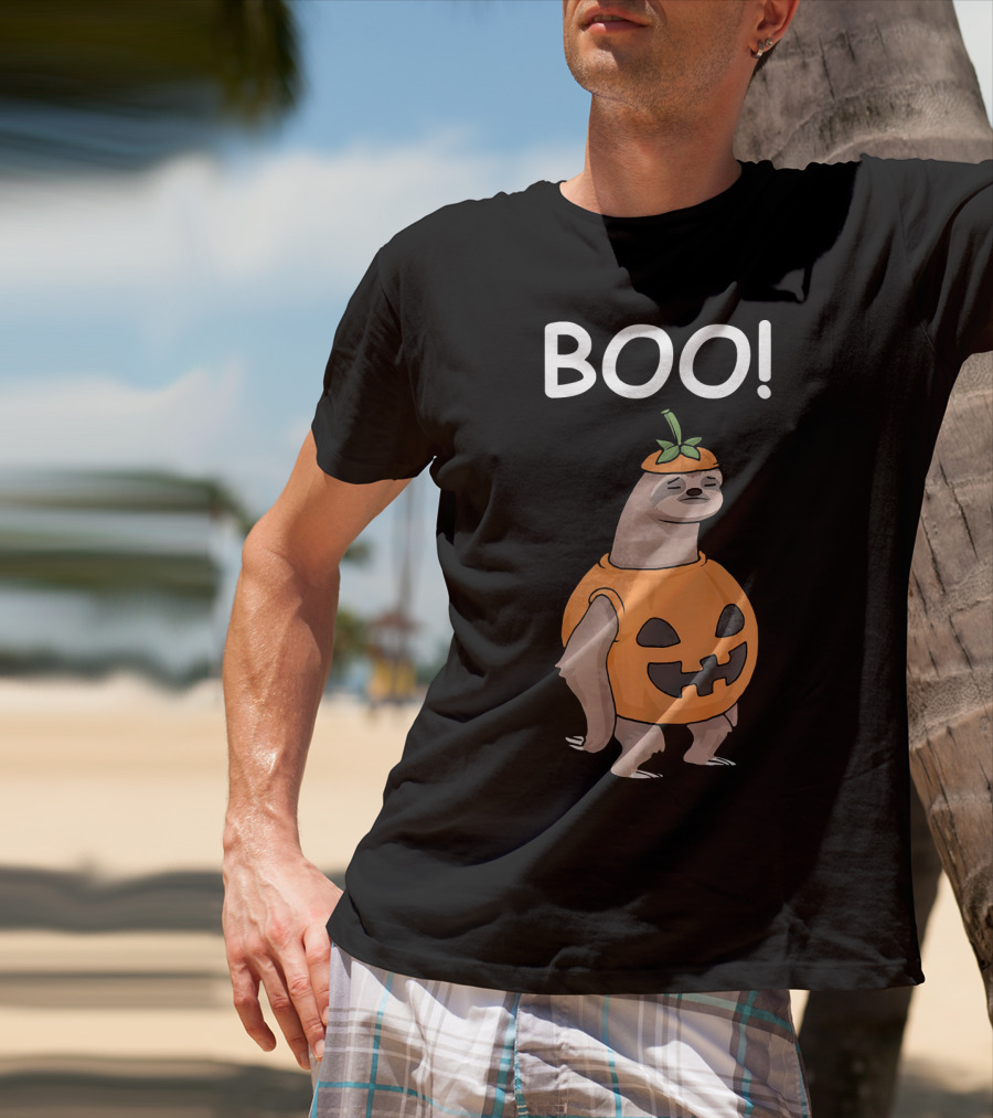 BOO Funny Halloween Sloth Lazy Jack Pumpkin T-Shirt