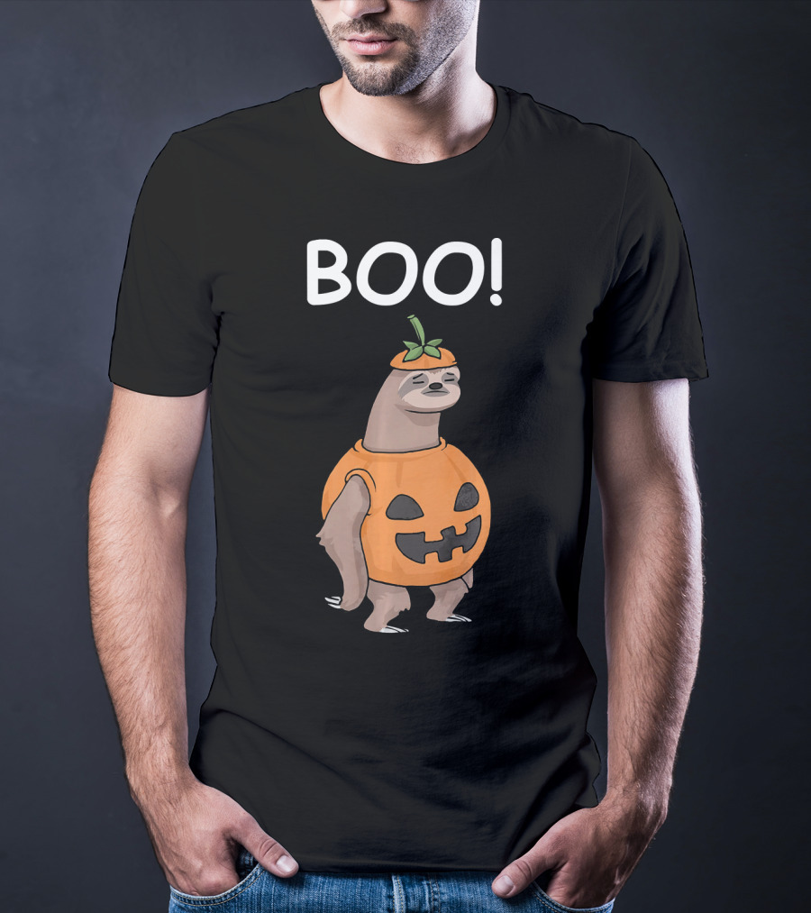 BOO Funny Halloween Sloth Lazy Jack Pumpkin T-Shirt