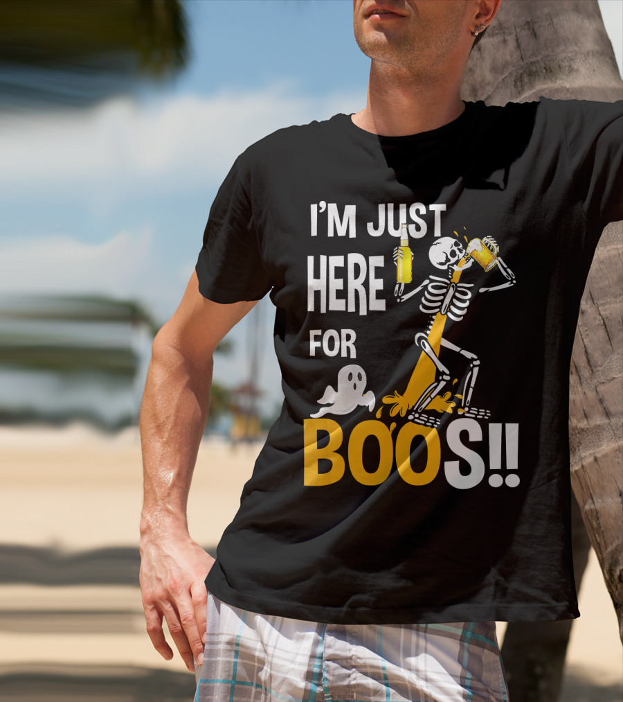 I'm Just Here For The BOOs Skeleton Drinking Ghost T-Shirt