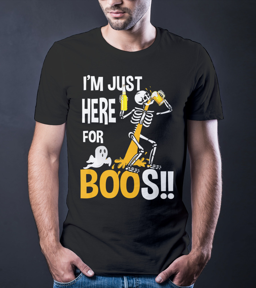 I'm Just Here For The BOOs Skeleton Drinking Ghost T-Shirt