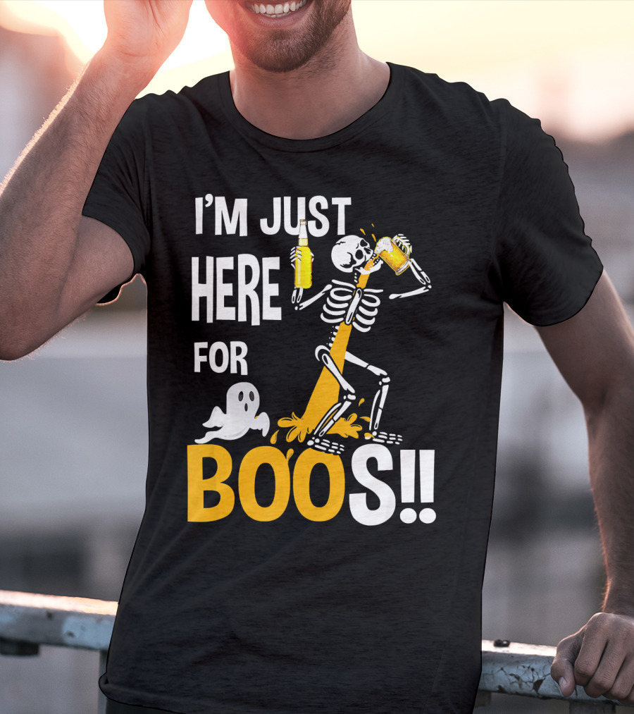 I'm Just Here For The BOOs Skeleton Drinking Ghost T-Shirt