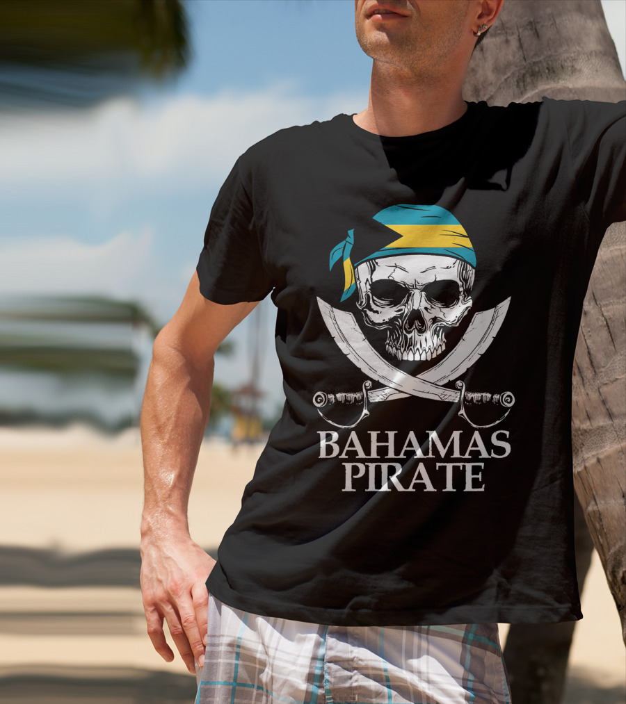 Bahamas Pirate Skull Crossed Cutlasses Jolly Roger Flag Bandana T-Shirt