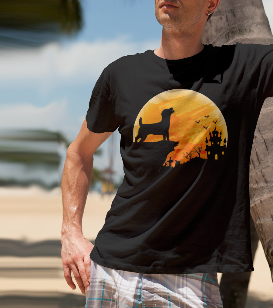 Halloween Costume Jack Russell Terrier Moonlit Haunted Castle Scene T-Shirt
