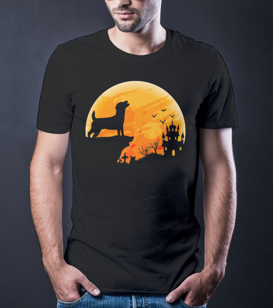 Halloween Costume Jack Russell Terrier Moonlit Haunted Castle Scene T-Shirt