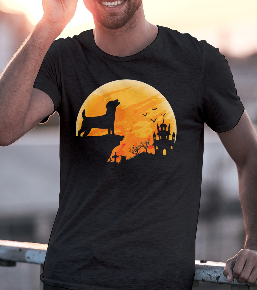 Halloween Costume Jack Russell Terrier Moonlit Haunted Castle Scene T-Shirt