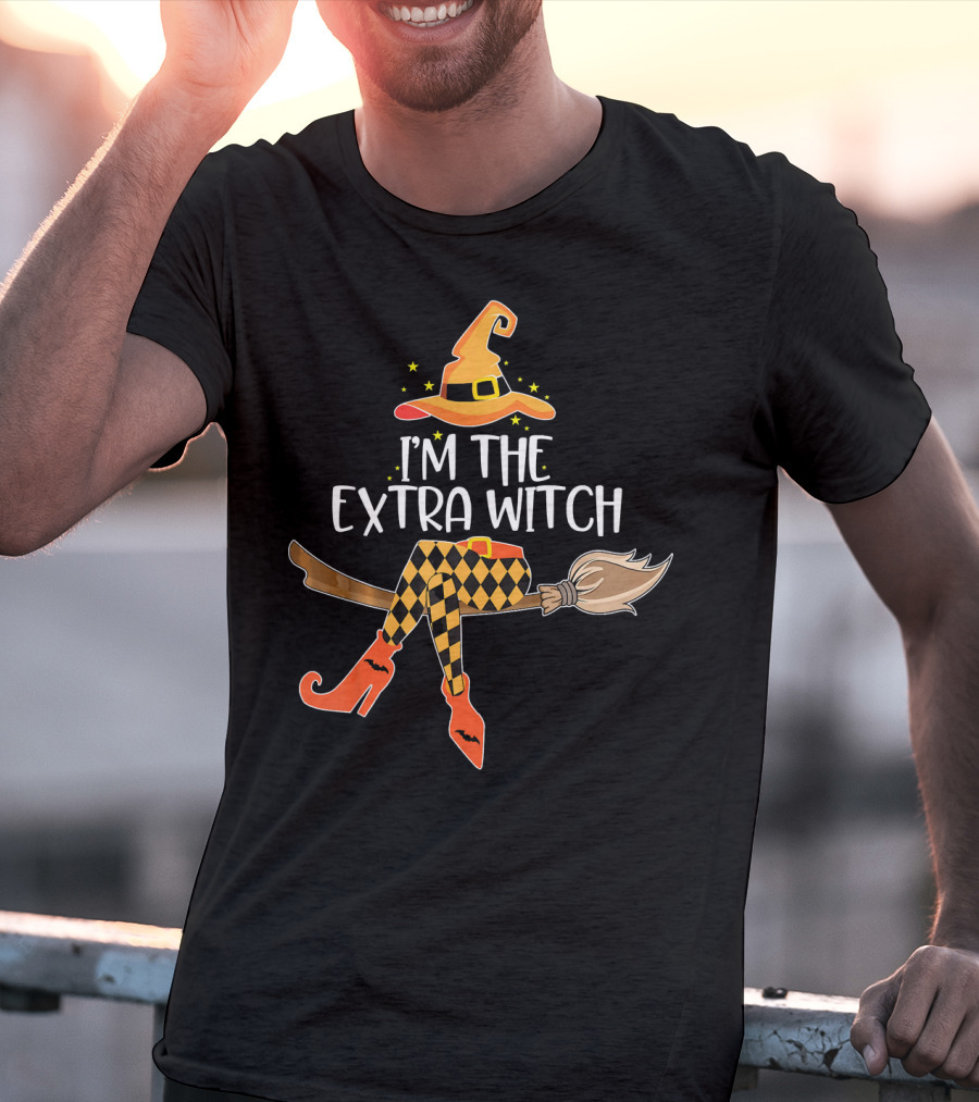 I'm The Extra Witch Halloween Matching Broomstick Hat Orange Boots T-Shirt