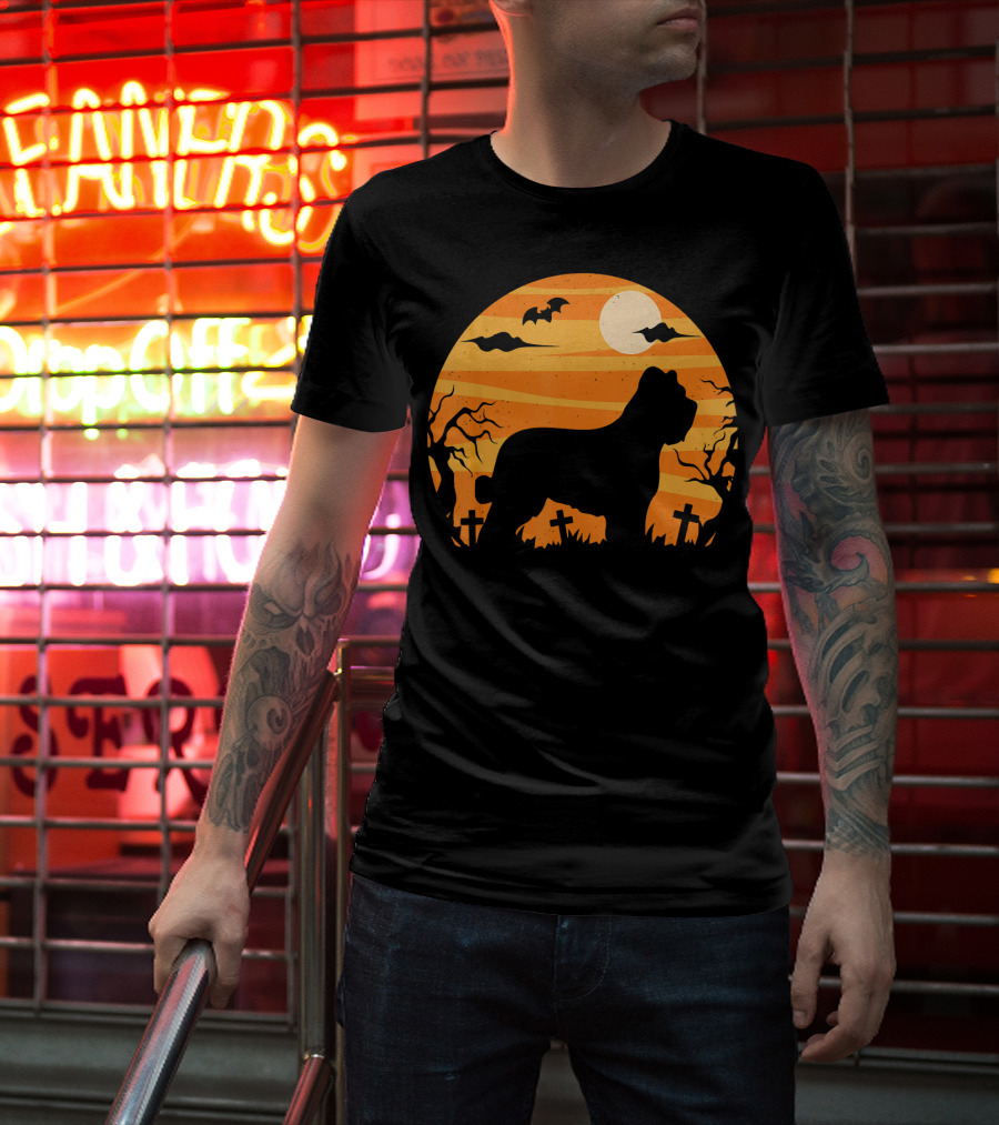 Briard Dog Halloween Moonlit Graveyard Scene T-Shirt
