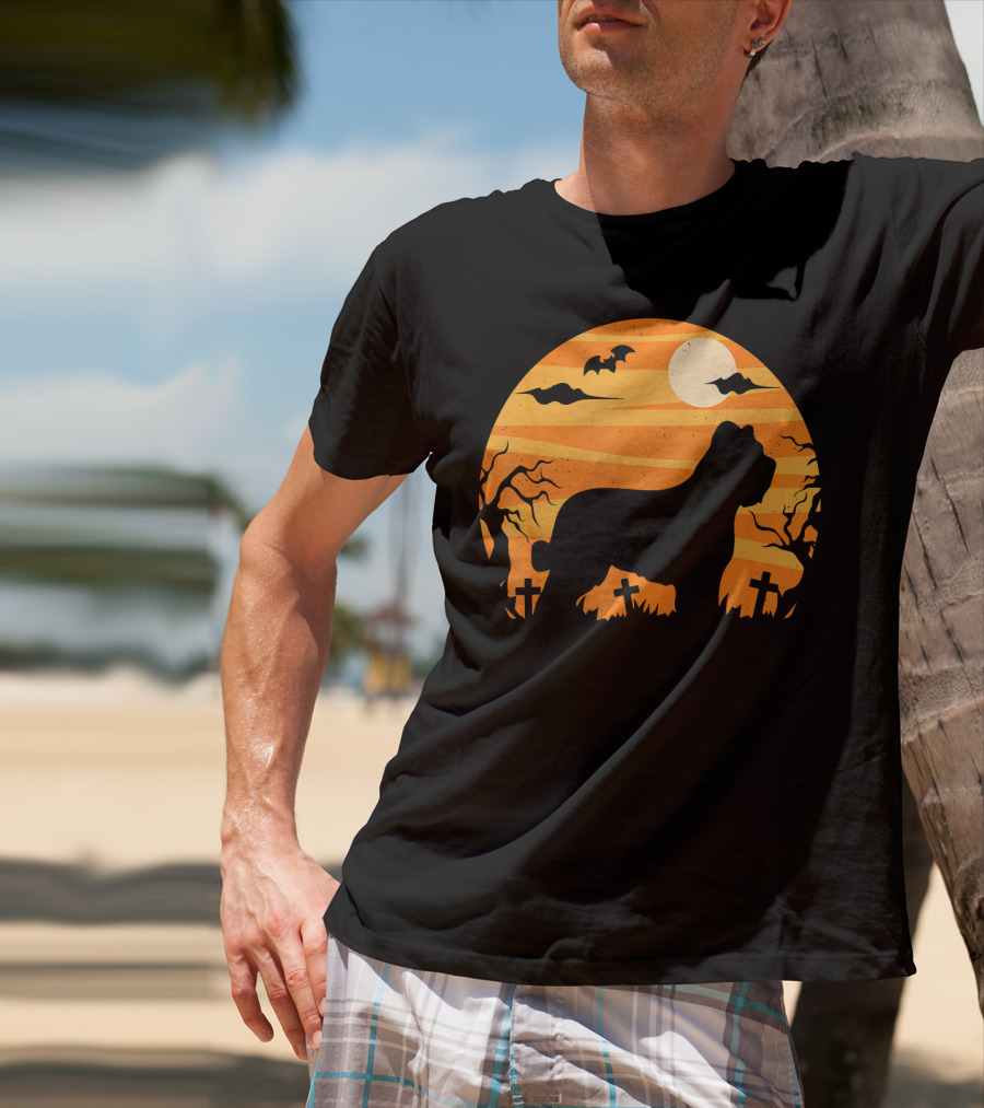 Briard Dog Halloween Moonlit Graveyard Scene T-Shirt