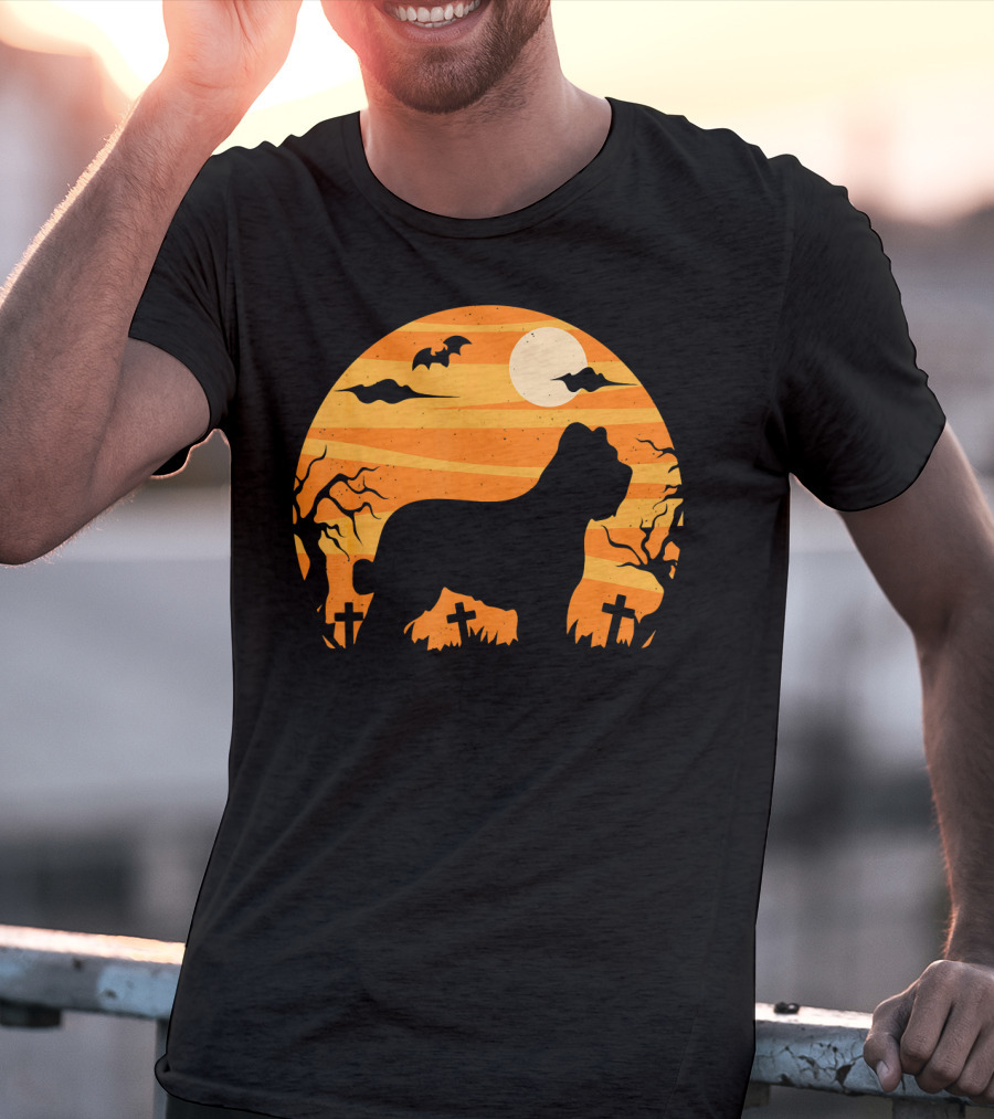 Briard Dog Halloween Moonlit Graveyard Scene T-Shirt