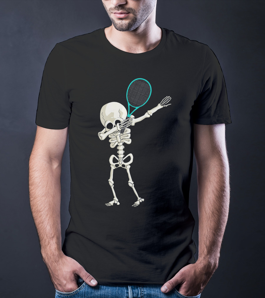 Halloween Skeleton Tennis Dabbing Spooky Racket Pose T-Shirt