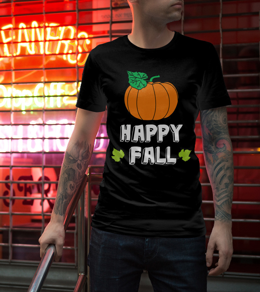 Happy Fall Pumpkin With Leaves T-Shirt