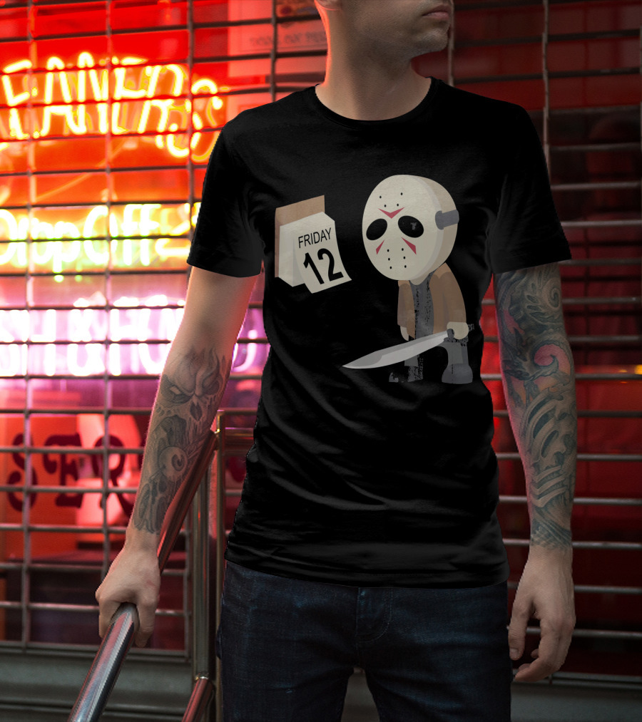 Friday 12th Funny Halloween Horror Graph Calendar Mask Character T-Shirt