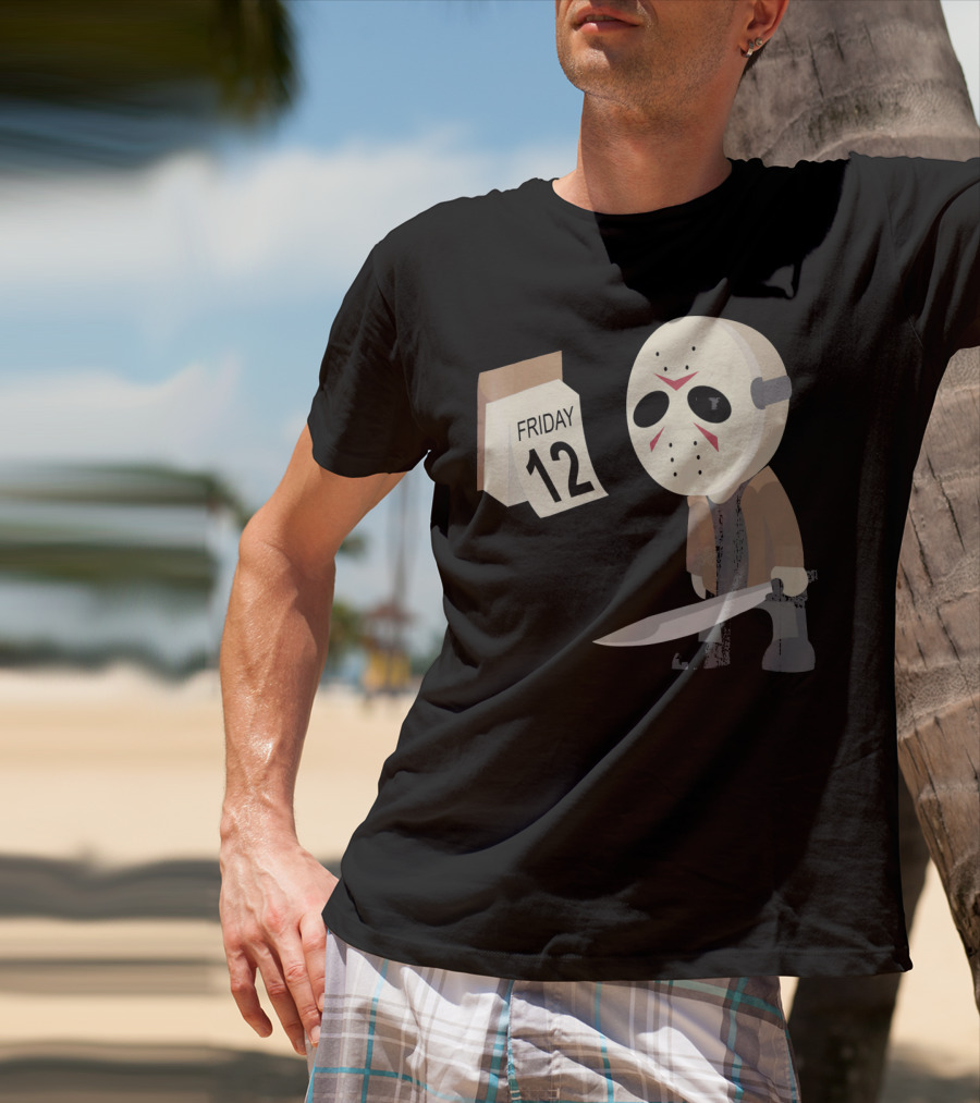 Friday 12th Funny Halloween Horror Graph Calendar Mask Character T-Shirt