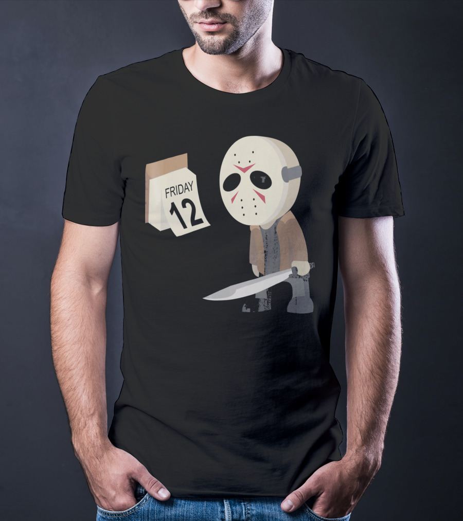Friday 12th Funny Halloween Horror Graph Calendar Mask Character T-Shirt