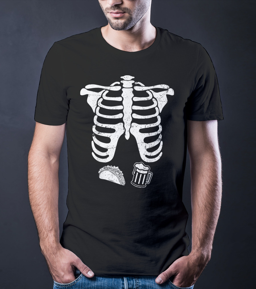 Mens Skeleton Ribcage Taco Beer Pregnancy T-Shirt