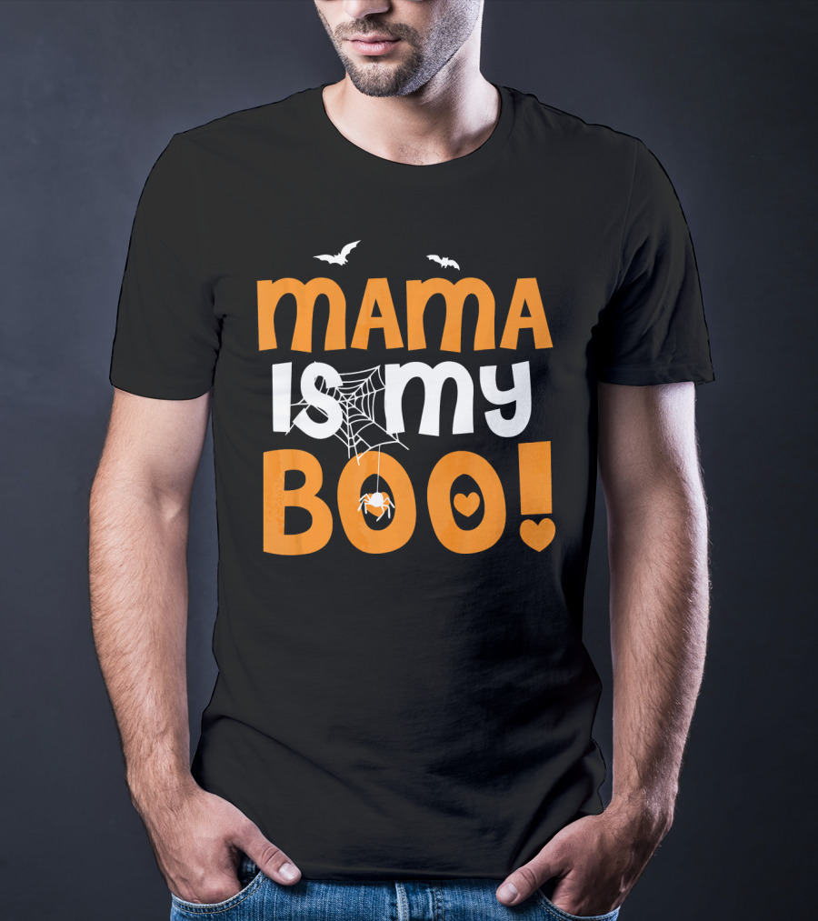 Mama Is My Boo Halloween Spider Web Heart Bats T-Shirt