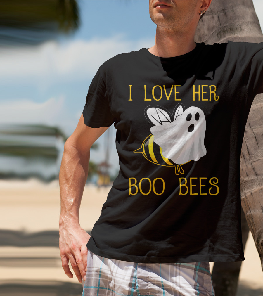 I Love Her Boo Bees Halloween Couple T-Shirt