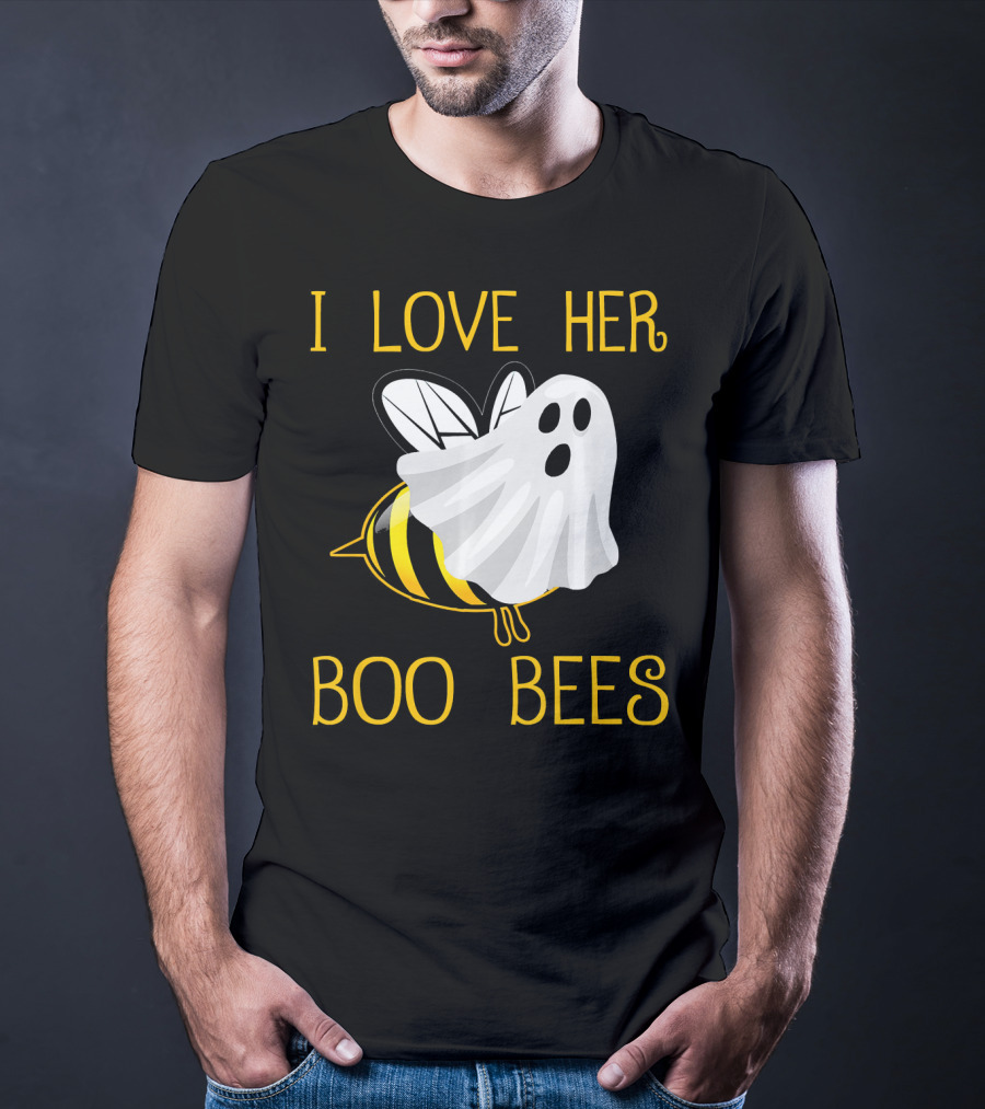 I Love Her Boo Bees Halloween Couple T-Shirt
