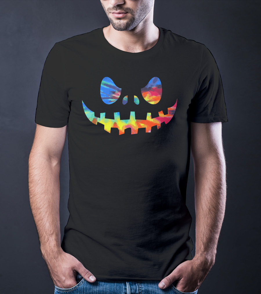 Tie Dye Funny JackOLantern Rainbow Face T-Shirt