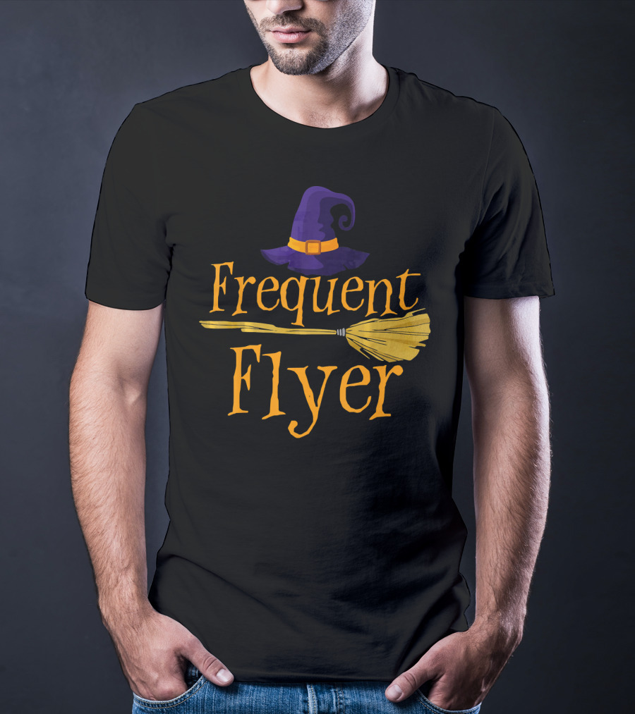 Frequent Flyer Witch Hat And Broom Halloween T-Shirt
