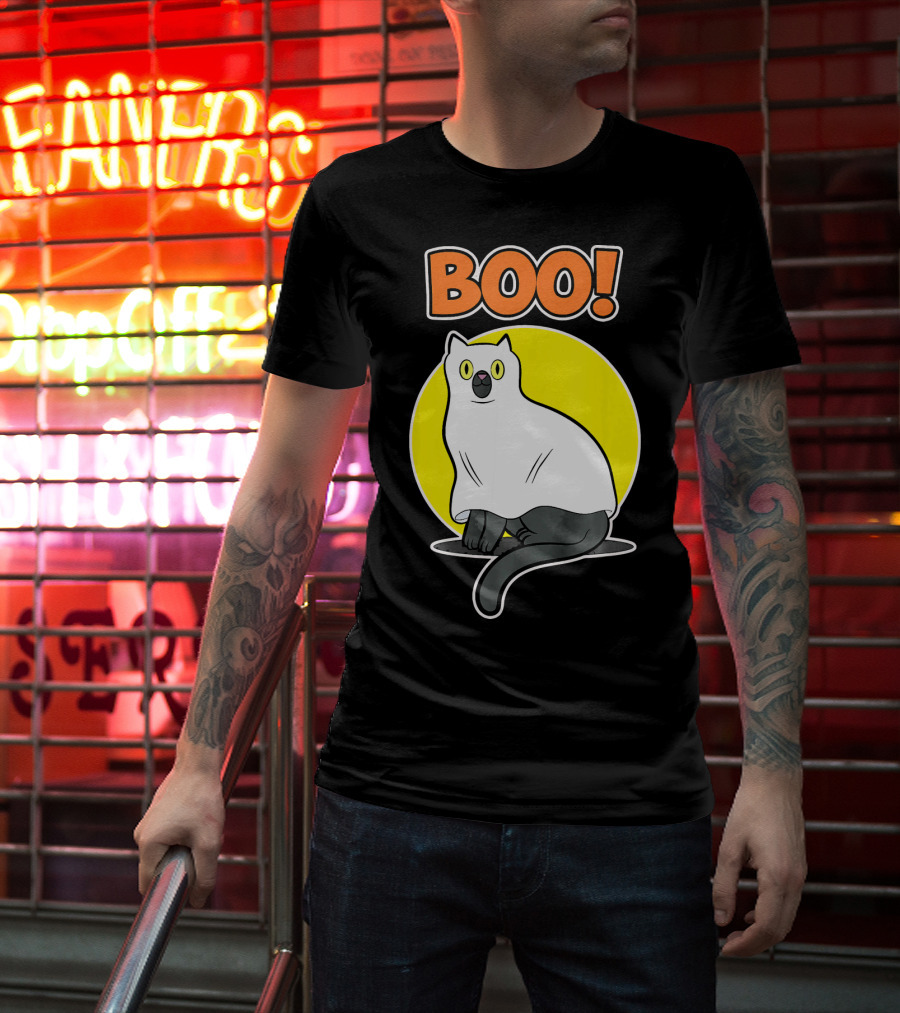 Boo Cat Ghost Halloween Party Fun T-Shirt