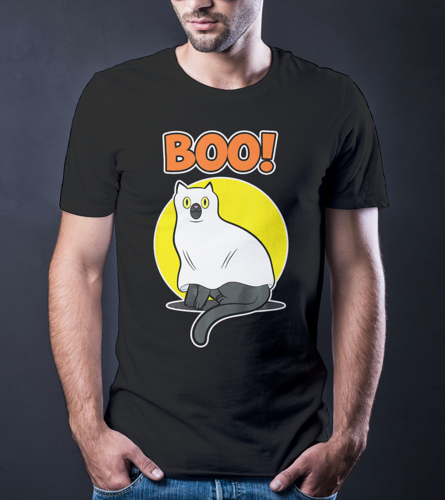 Boo Cat Ghost Halloween Party Fun T-Shirt