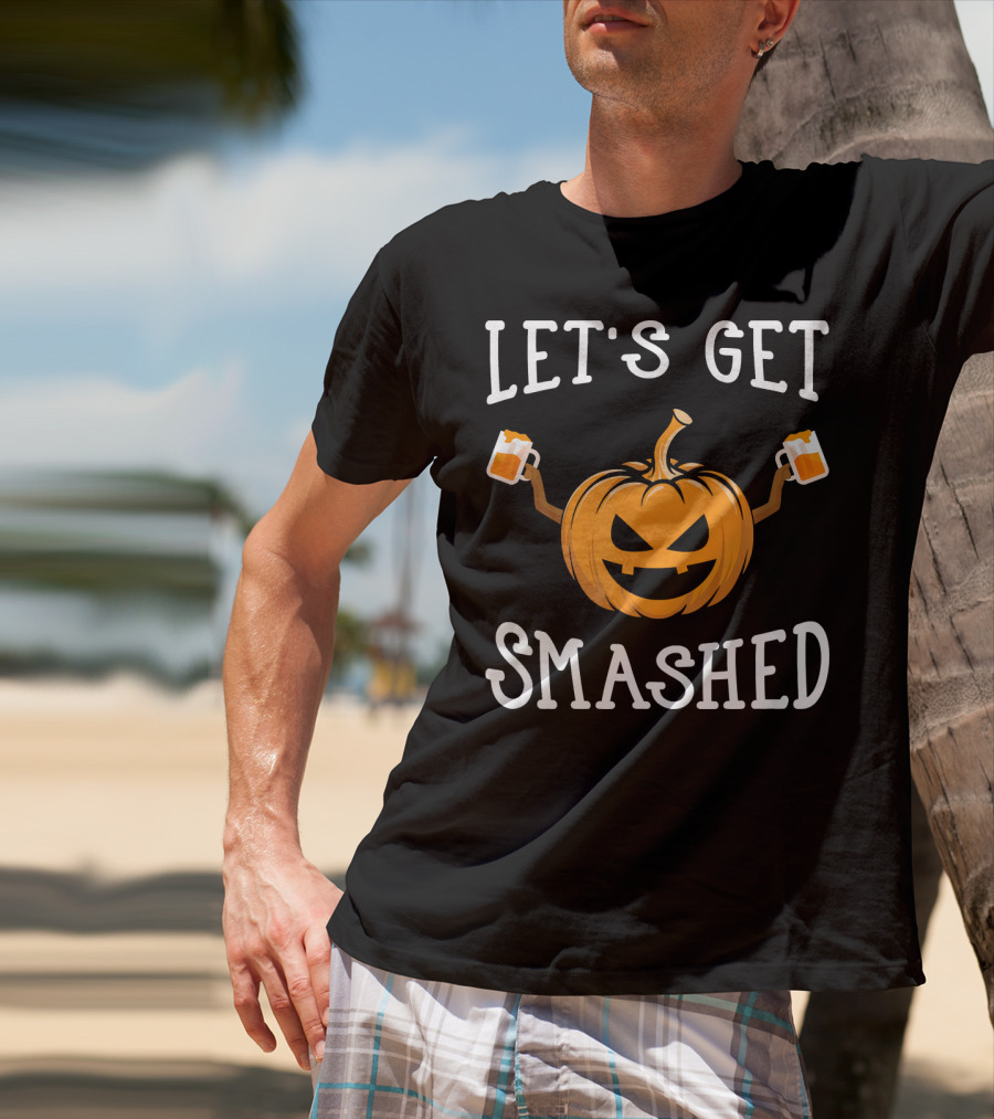 Let's Get Smashed Pumpkin Drinking Beer Costume T-Shirt