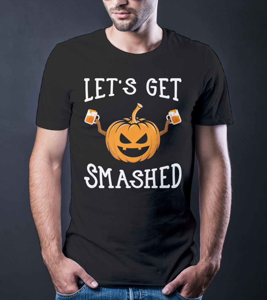 Let's Get Smashed Pumpkin Drinking Beer Costume T-Shirt