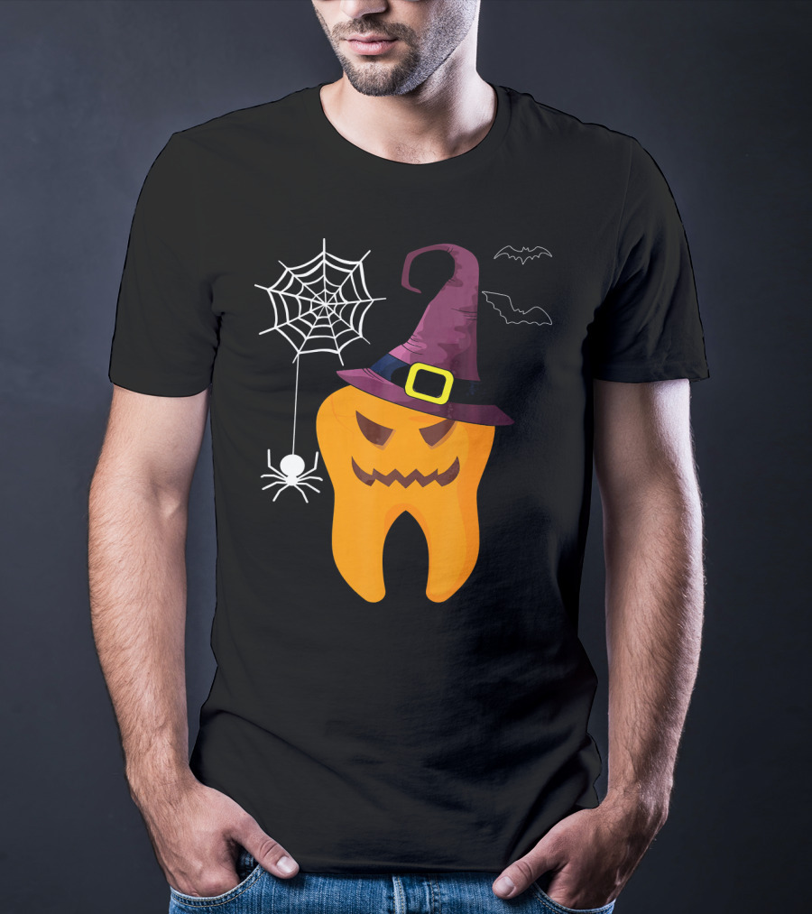 Halloween Dental Witch Dentist Tooth With Spider And Hat T-Shirt